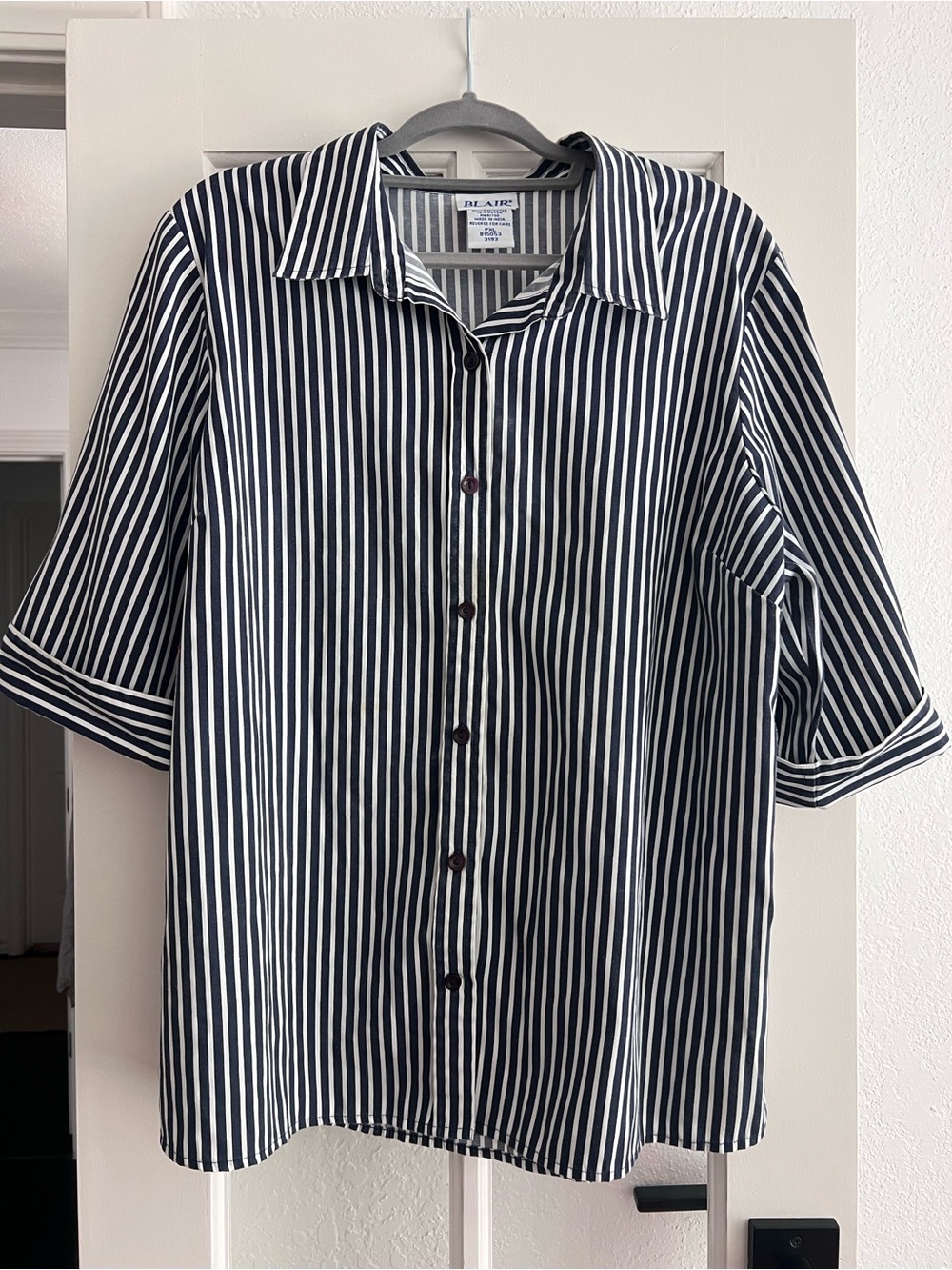 Vintage Navy and White Striped Button-Up Shirt